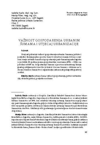 Važnost gospodarenja urbanim šumama i utjecaj urbanizacije / Izabela Kuzle, Marija Fišter