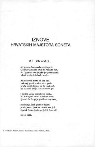 Iznove hrvatskih majstora soneta / Stijepo Mijović Kočan 