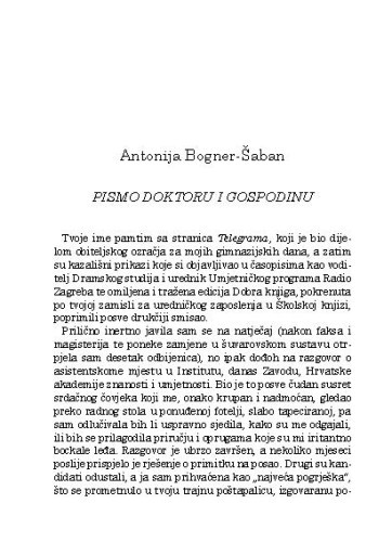 Pismo doktoru i gospodinu / Antonija Bogner-Šaban