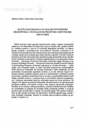 Ratna razaranja na malim povijesnim središtima u ruralnom prostoru Republike Hrvatske / Marina Desin, Nada Duić-Kowalsky