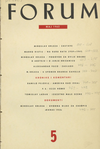 God. 1(1962), knj. 1, br. 5 / [glavni i odgovorni urednik Marijan Matković]