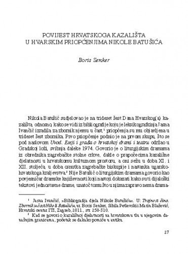 Povijest hrvatskoga kazališta u hvarskim priopćenjima Nikole Batušića / Boris Senker