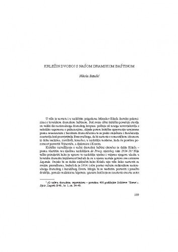 Krležin dvoboj s našom dramskom baštinom / Nikola Batušić