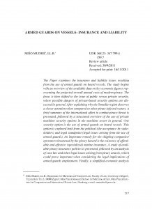 Armed guards on vessels : insurance and liability / Mišo Mudrić