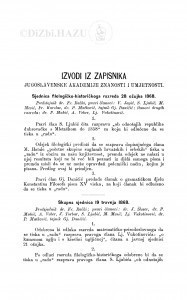 Izvodi iz zapisnika Jugoslavenske akademije znanosti i umjetnosti [1868]