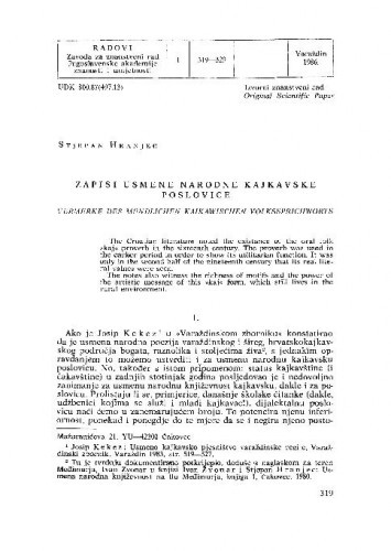Zapisi usmene narodne kajkavske poslovice / Stjepan Hranjec