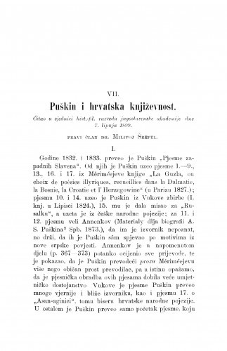 Puškin i hrvatska književnost / M. Šrepel