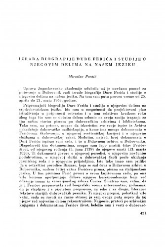Izrada biografije Đure Ferića i studije o njegovim delima na našem jeziku / M. Pantić
