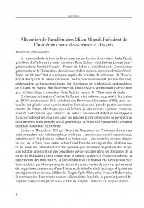 Uvodni govor akademika Milana Moguša, predsjednika Hrvatske akademije znanosti i umjetnosti = Allocution de l'académicien Milan Moguš, President de l'Académie croate des sciences et des arts / Milan Moguš ; prevela s hrvatskog na francuski Eveine Le Calvé