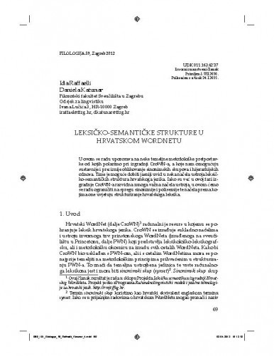 Leksičko-semantičke strukture u hrvatskom WordNetu / Ida Raffaelli, Daniela Katunar