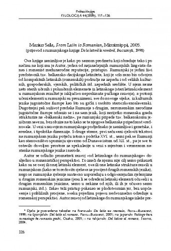 Sala, Marius: From Latin to Romanian, Mississippi, 2005. : (prijevod s rumunjskog knjige De la latină la română, Bucureşti, 1998.) : [prikaz] / August Kovačec