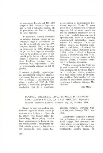Bogumil Hrabak: Izvoz žitarica iz Osmanlijskog carstva u XIV, XV  i XVI stoljeću : [prikaz] / Ilija Mirić