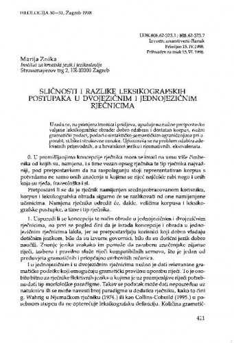 Sličnosti i razlike leksikografskih postupaka u dvojezičnim i jednojezičnim rječnicima / Marija Znika