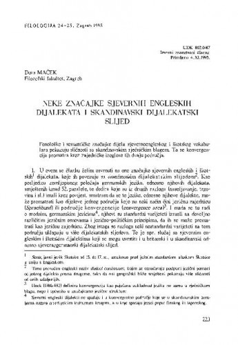 Neke značajke sjevernih engleskih dijalekata i skandinavski dijalekatski slijed / Dora Maček