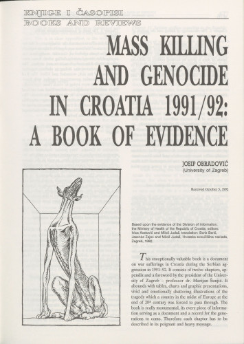 Mass killing and genocide in Croatia 1991/92 : a book of evidence / Josip Obradović