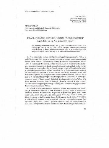 Praslovanski adverb *doma 'domi; domum' : k psl. lok. sg. na *-a tematskih osnov / Metka Furlan