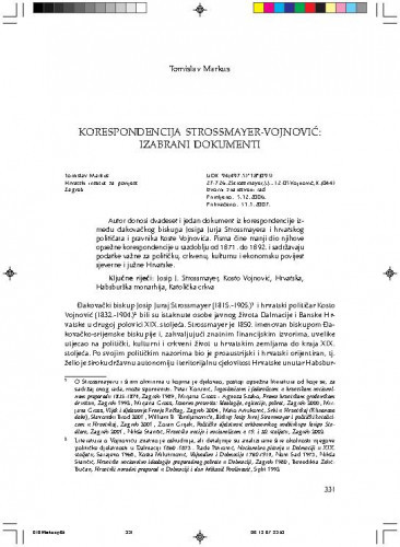 Korespondencija Strossmayer-Vojnović: izabrani dokumenti / Tomislav Markus