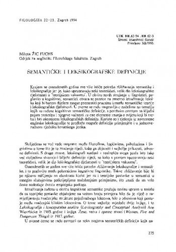 Semantičke i leksikografske definicije / Milena Žic Fuchs