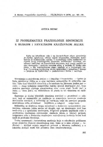 Iz problematike frazeološke sinonimije u ruskom i hrvatskom književnom jeziku / Antica Menac