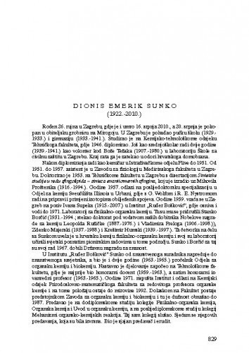 Dionis Emerik Sunko (1922.-2010.) : [nekrolog] / Nenad Trinajstić