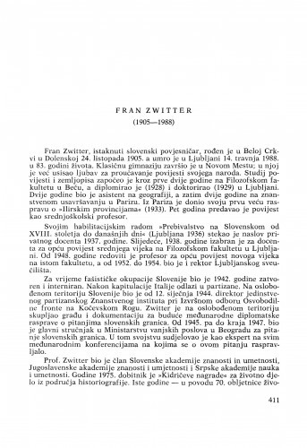 Fran Zwitter (1905-1988) : [nekrolozi] / Hodimir Sirotković