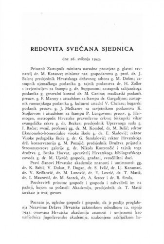 Redovita svečana sjednica : dne 26. svibnja 1943.