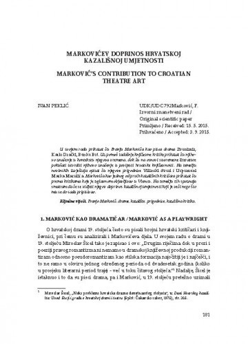 Markovićev doprinos hrvatskoj kazališnoj umjetnosti / Ivan Peklić