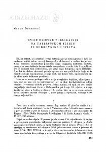 Dvije rijetke publikacije na talijanskom jeziku iz Dubrovnika i Splita / M. Deanović