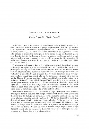 Influenca u konja : [izvještaji i rasprave] / E. Topolnik i S. Cvetnić