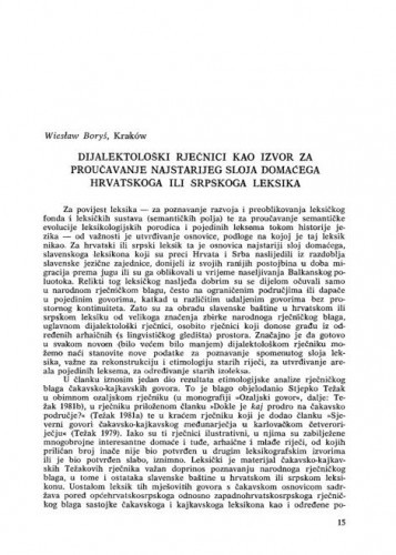 Dijalektološki rječnici kao izvor za proučavanja najstarijeg sloja domaćega hrvatskoga ili srpskoga leksika / Wiesław Boryś