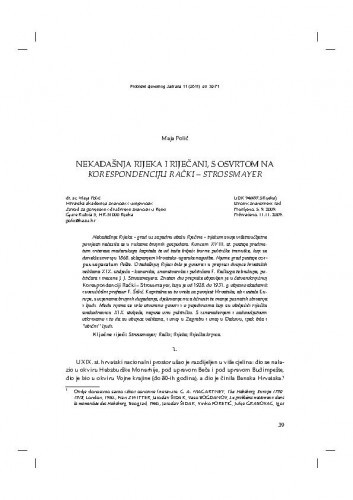 Nekadašnja Rijeka i Riječani, s osvrtom na Korespondenciju Rački - Strossmayer / Maja Polić