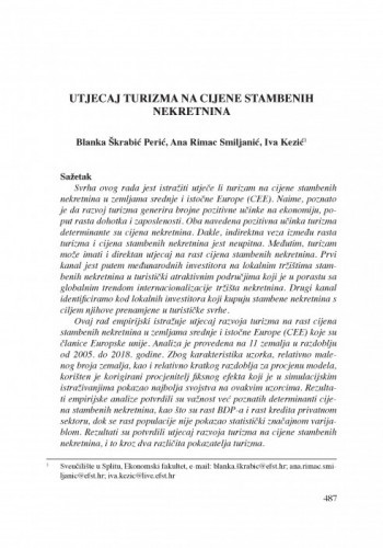 Utjecaj turizma na cijene stambenih nekretnina / Blanka Škrabić Perić, Ana Rimac Smiljanić, Iva Kezić
