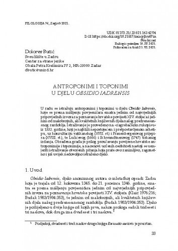 Antroponimi i toponimi u djelu Obsidio Iadrensis / Dolores Butić