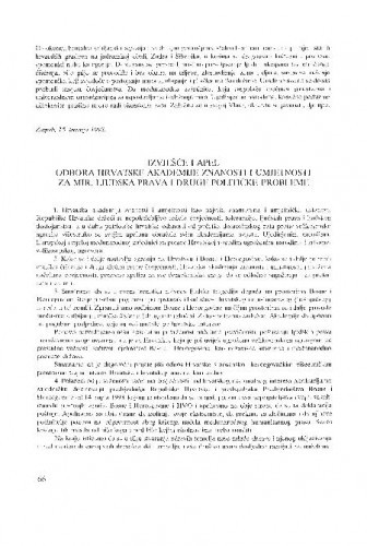 Izvješće i apel Odbora Hrvatske akademije znanosti i umjetnosti za mir, ljudska prava i druge političke probleme