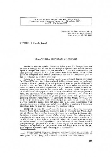 Čevapovićev doprinos etnologiji / Vitomir Belaj
