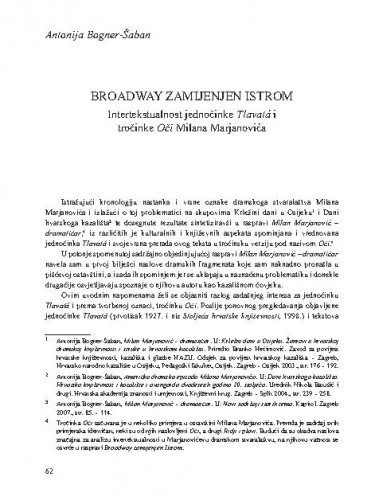 Broadway zamijenjen Istrom : intertekstualnost jednočinke Tlavatá i tročinke Oči Milana Marjanovića / Antonija Bogner-Šaban