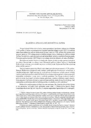 Rajićeva izdanja Relkovićeva Satira / Stjepan Damjanović
