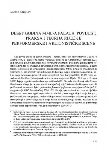 Deset godina MMC-a Palach: povijest, praksa i teorija riječke performerske i akcionističke scene / Suzana Marjanić