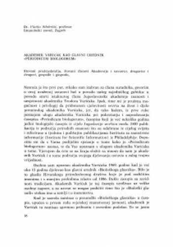 Akademik Varićak kao glavni urednik "Periodicum biologorum" / V. Silobrčić