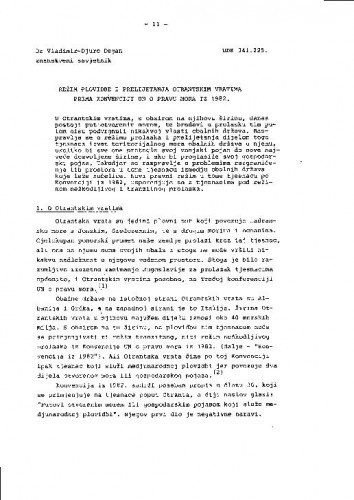 Režim plovidbe i prelijetanja Otrantskim vratima prema Konvenciji UN o pravu mora iz 1982. / Vladimir-Djuro Degan