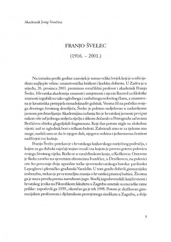 Franjo Švelec : (1916.-2001.) / Josip Vončina