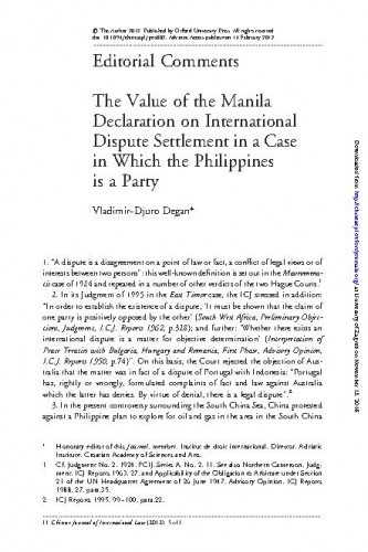 The Value of the Manila Declaration on International Dispute Settlement in a Case in which the Philippines is a Party : Editorial Comment / Vladimir-Djuro Degan