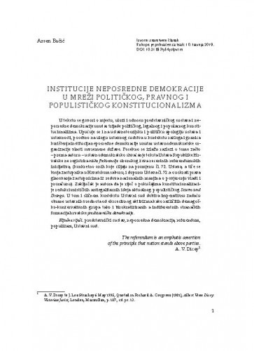 Institucije neposredne demokracije u mreži političkog, pravnog i populističkog konstitucionalizma / Arsen Bačić