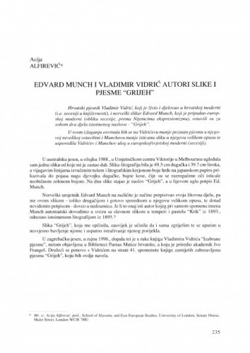 Edvard Munch i Vladimir Vidrić autori slike i pjesme "Grijeh" / Acija Alfirević