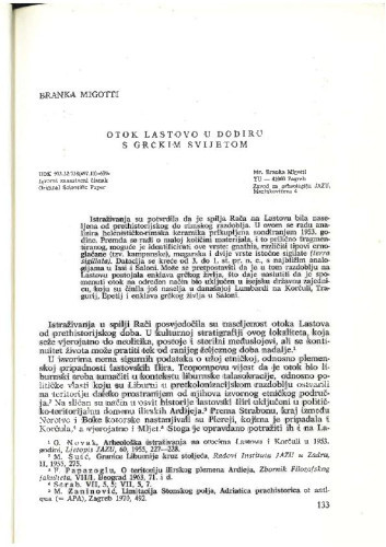 Otok Lastovo u dodiru s grčkim svijetom / Branka Migotti