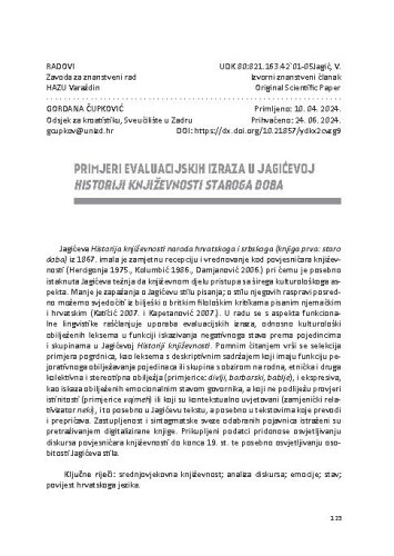 Primjeri evaluacijskih izraza u Jagićevoj historiji književnosti staroga doba / Gordana Čupković