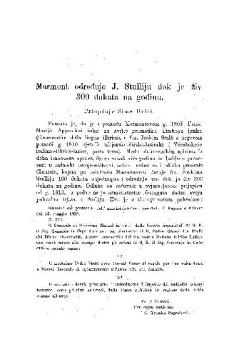 Marmont određuje J. Stulliju dok je živ 300 dukata na godinu / Šime Urlić