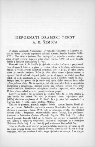 Nepoznati dramski tekst A. B. Šimića / M. Lončar