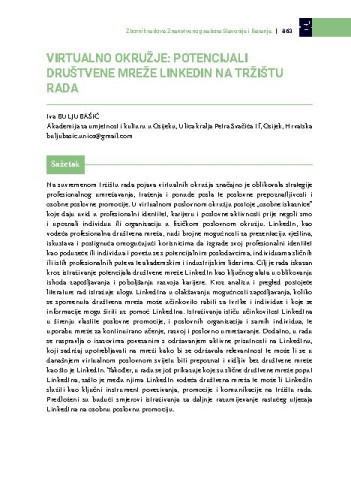 Virtualno okružje: potencijali društvene mreže Linkedin na tržištu rada / Iva Buljubašić