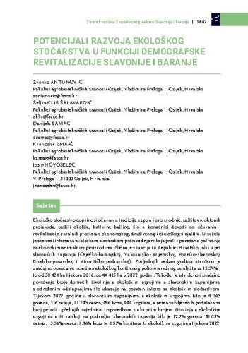 Potencijali razvoja ekološkog stočarstva u funkciji demografske revitalizacije Slavonije i Baranje / Zvonko Antunović, Željka Klir Šalavardić, Danijela Samac, Krunoslav Zmaić, Josip Novoselec